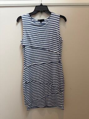 Gibson Striped Blue & White Sleeveless Stretchy Cotton Layered Dress Sz S